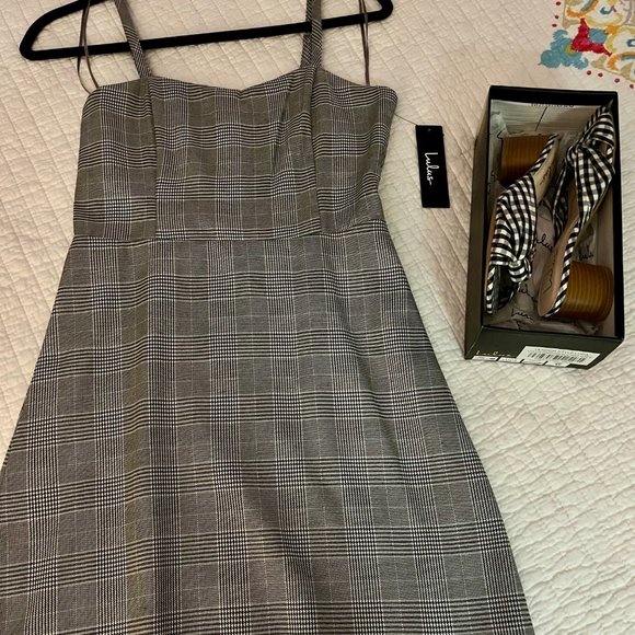 NWT Lulu Houndstooth Pattern Mini Dress Size S & NWT Lulu Gingham Heels Size 6 - Picture 1 of 5
